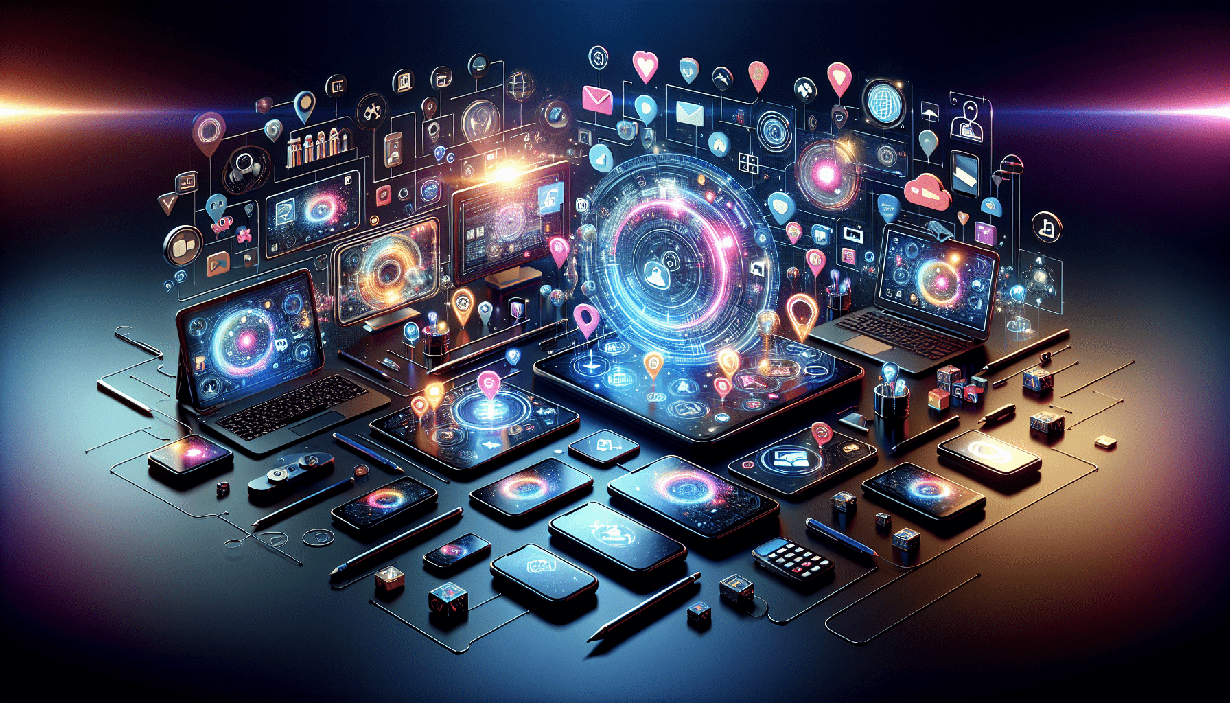 A conceptual illustration representing Practical Tools and Channels for Digital Engagement. Visualize the main ideas: . Creative but clear representation of the concept. Style: photorealistic. high quality, detailed, professional, clean composition, good lighting, sharp focus, well-composed. high quality, professional, detailed, well-composed