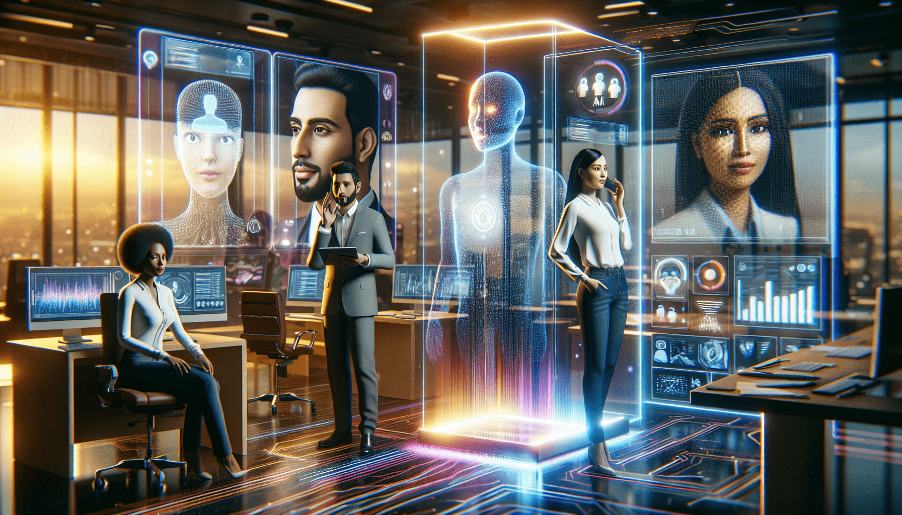 A conceptual illustration representing Leveraging AI and Automation in Communication. Visualize the main ideas: . Creative but clear representation of the concept. Style: photorealistic. high quality, detailed, professional, clean composition, good lighting, sharp focus, well-composed. high quality, professional, detailed, well-composed